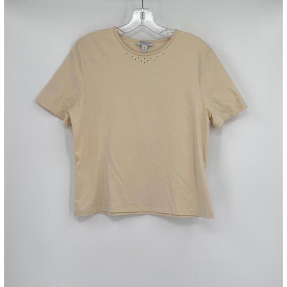 St. John Sport Ivory Jersey Stretch Rhinestone Detail Short Sleeve Tee Top Sz S - Picture 1 of 4